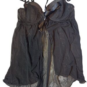 Black Chemise with Spaghetti Straps and Ruffle Hem